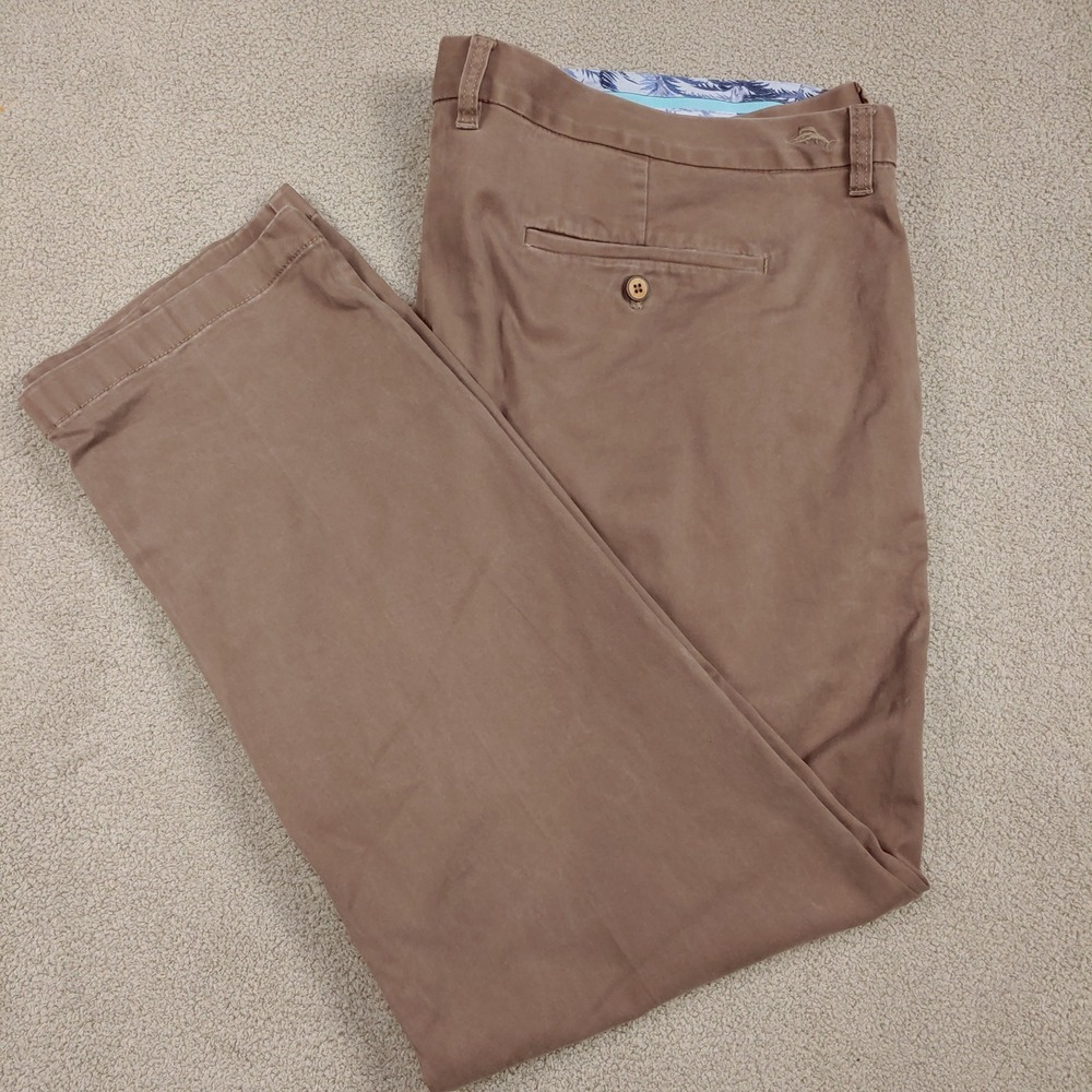 Tommy Bahama Chino Pants - Men 45x29 Brown Cotton Tencel Stretch Casual Straight